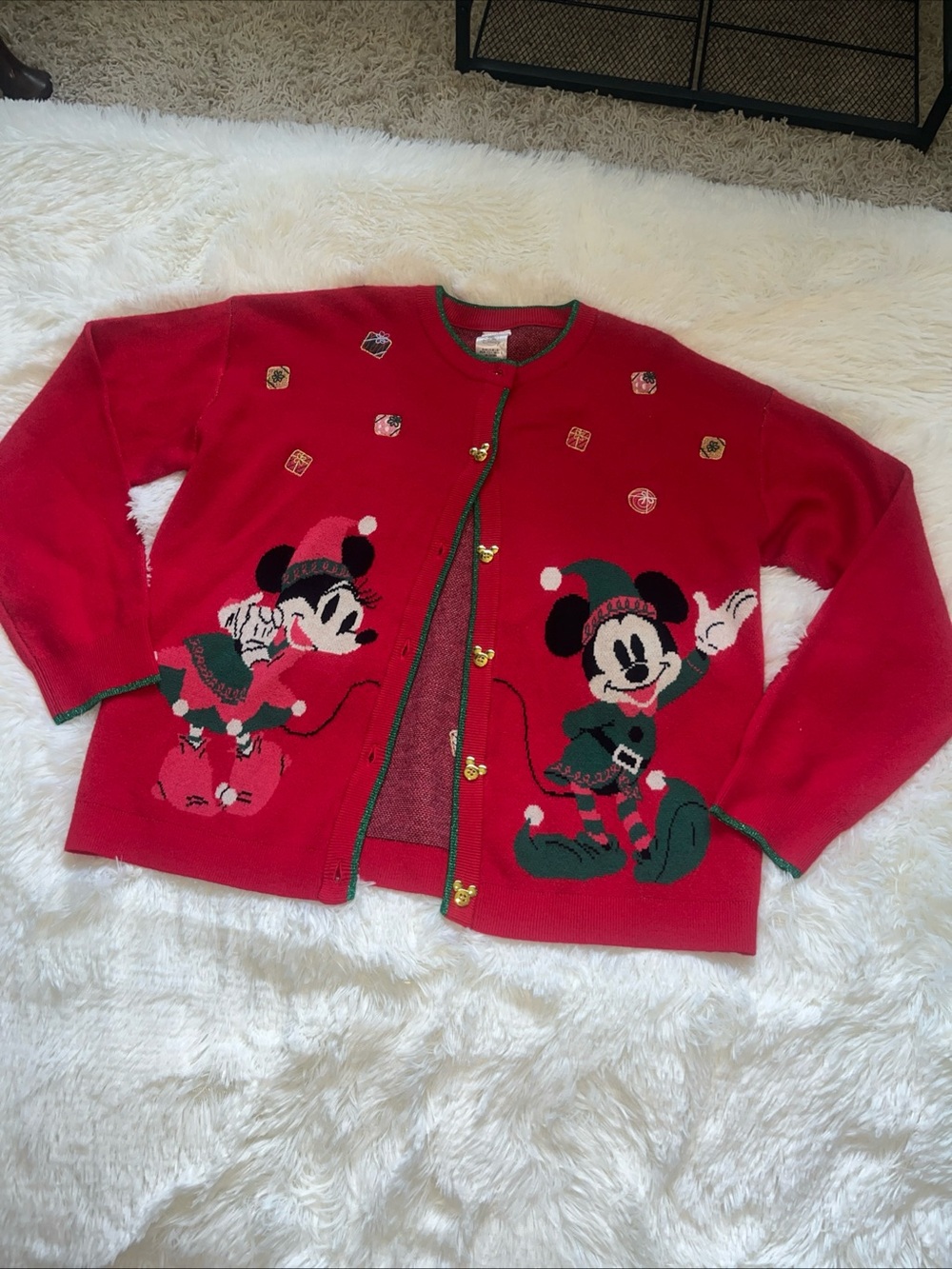 Disney Mickey Minnie Mouse 2024 Christmas Cardigan Sweater Red Womens Large